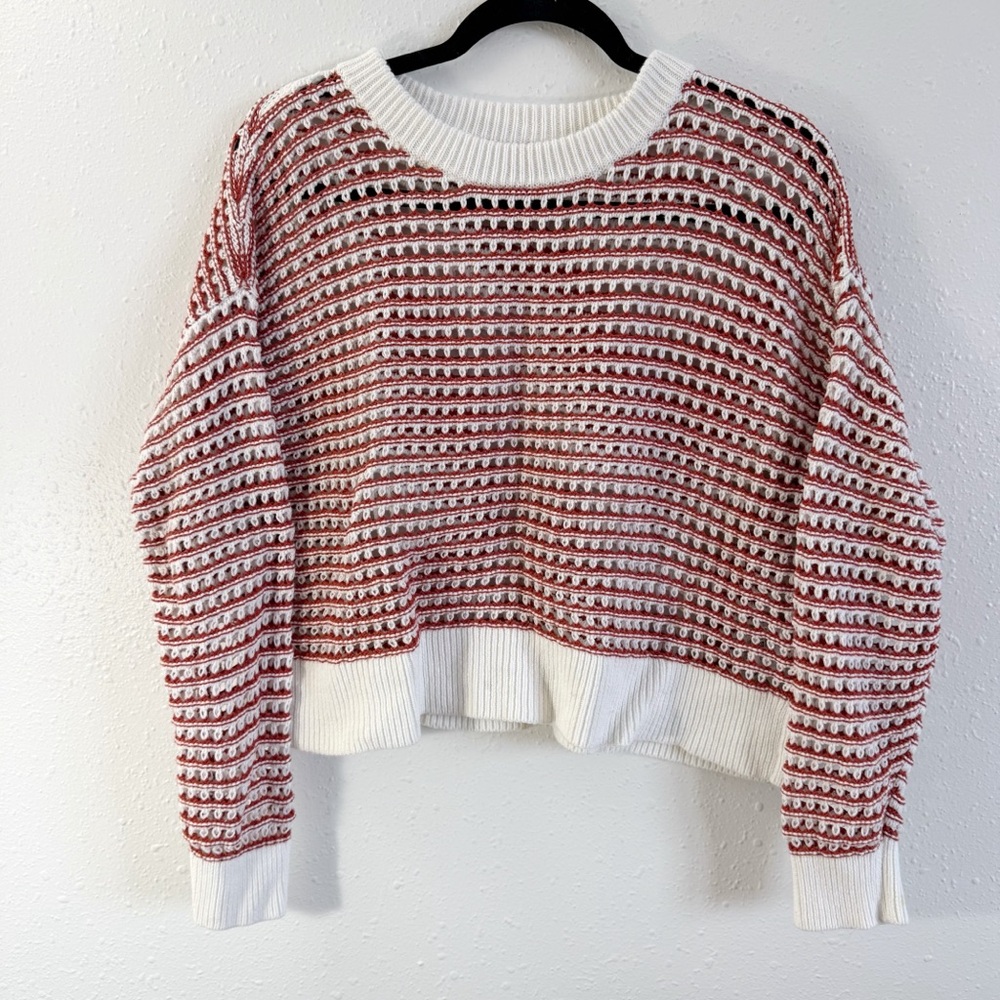Old Navy Women's Orange and White Knit‎ Crew Neck Sweater